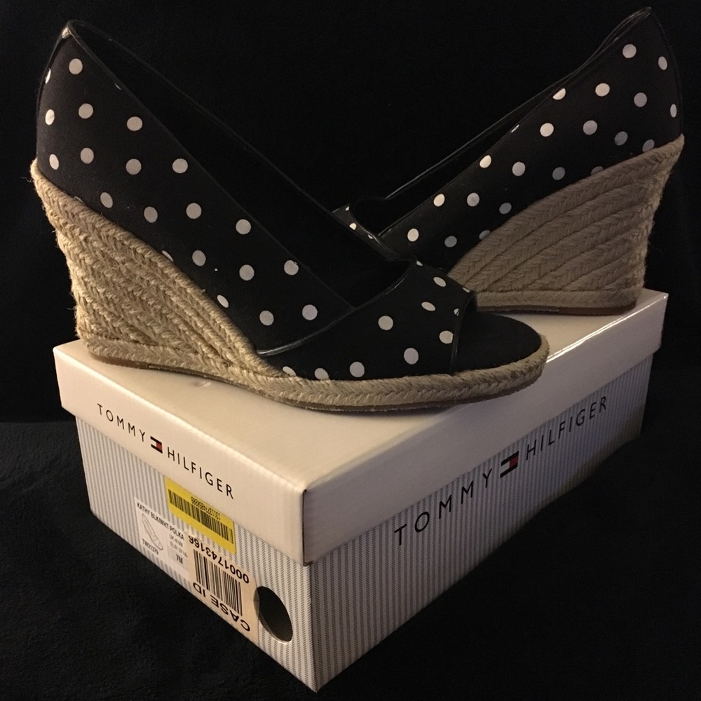🌷Polka Dot Peep Toe Wedge Espadrilles